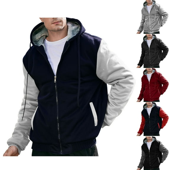 2 Pack M-4X Plus Size Jackets for Men Big & Tall Fleece Lined Zip Up Hoodies & Sweatshirts Long Sleeve Color Block Thermal Athletic Workout Coats with Pockets