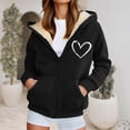thumbnail image 2 of Arlun Zip up Hoodies for Women Sherpa Lined Warm Full Zipper Hooded Sweatshirts Casual Smile Letter Printed Drawstring Long Sleeve Workout Jackets with Pockets Black L, 2 of 4
