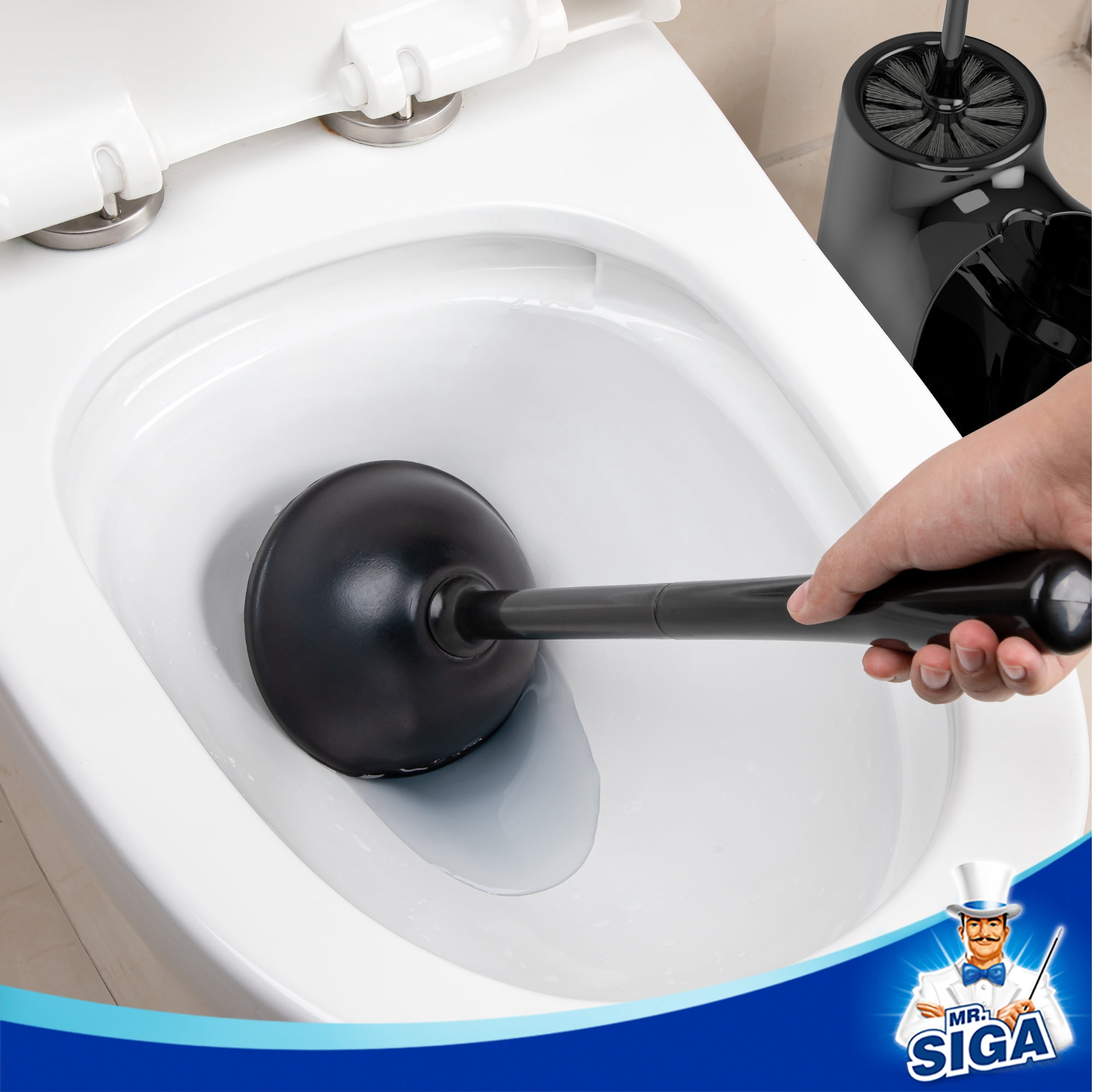 MR.SIGA Toilet Plunger and Bowl Brush Combo, Black, 1 Set,for Adult