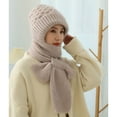 thumbnail image 3 of Idoravan Womens Winter Beanie Hat Scarf Set Integrated Ear Protection Windproof Cap Scarf 2 In 1 Winter Warm Knitted Hat Scarf Thickening Hat Scarf Khaki, 3 of 5