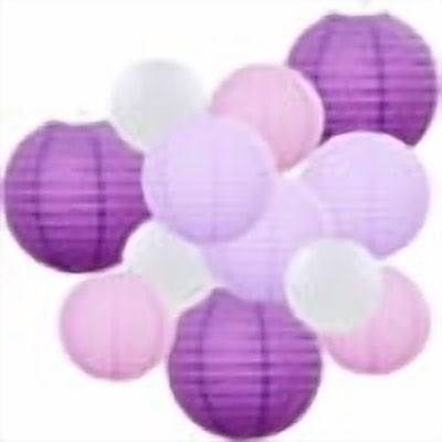Set of 12 Purple White Paper Lanterns,Round Chinese Paper Lanterns,Home Ceiling Decorations,Decorative Hanging Paper Lanterns,for Wedding Birthday Bridal Showers Party 12/10/8Inch