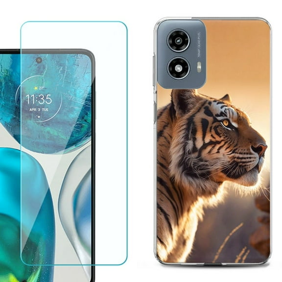 Phone Case for Motorola Moto G 5G 2024, with Tempered Glass Screen Protector, by OneToughShield - Tiger