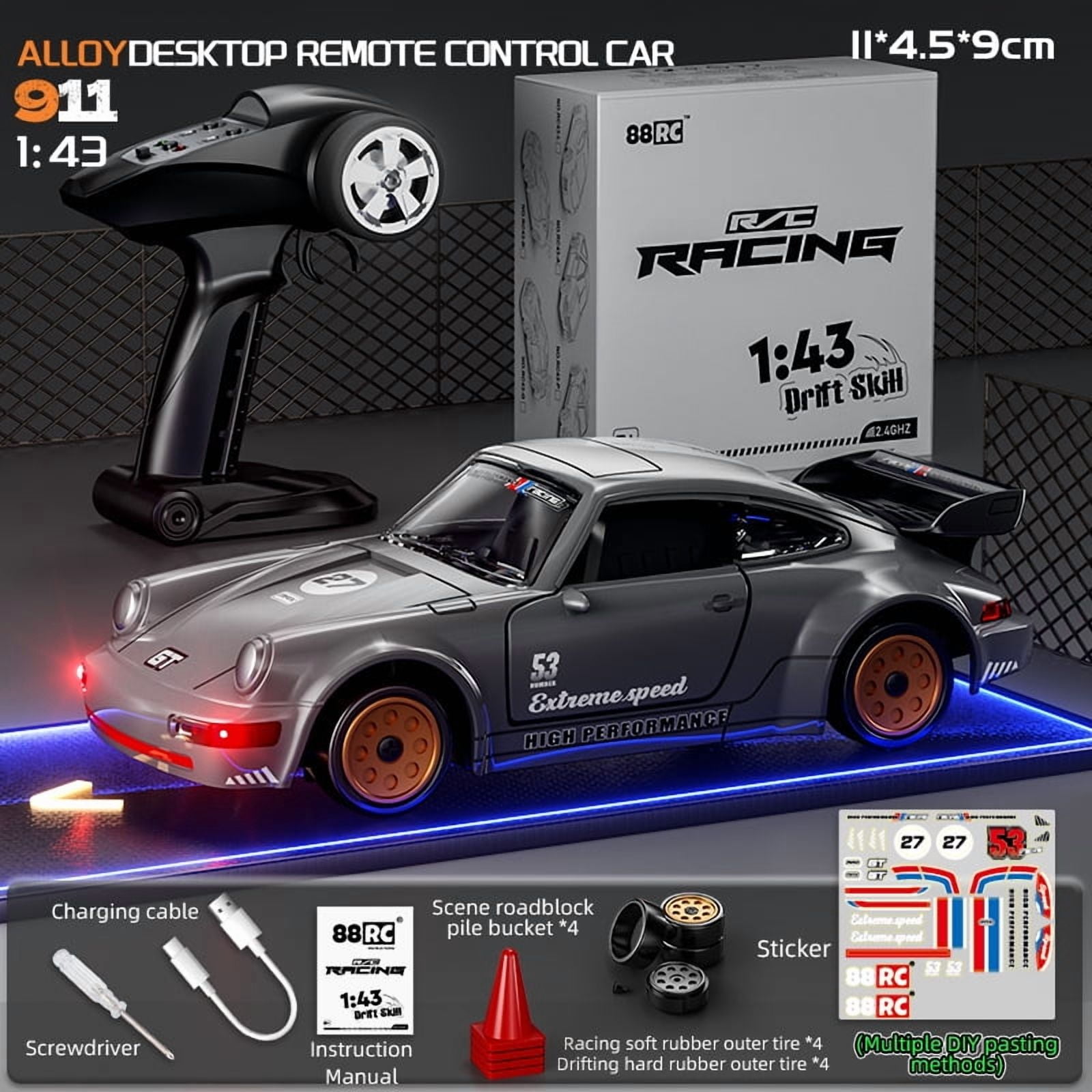 Mini RC Drift Car with Gyro, 1/43 Scale Remote Control Car Model with Openable Doors, Desktop Racing Vehicle for Hobbyists & Gifts