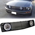 thumbnail image 3 of Ikon Motorsports Compatible with 05-09 Ford Mustang Black Mesh Upper Grille Grill Halo Fog Lights 2005 2006 2007 2008 2009, 3 of 3