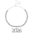 thumbnail image 1 of Collar de cadena cubana: Gargantilla con brillantes diamantes de imitación y colgante número 2026 para mujer, joyería brillante para bodas, Año Nuevo, graduación y fiestas., 1 of 7