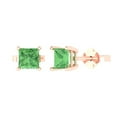 thumbnail image 2 of 1.5 Ct Princess Cut Studs Green Crystal 14K Rose Solid Gold Everyday Dainty Earrings Push Back, 2 of 7