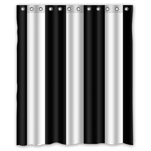 HelloDecor Striped Black White Shower Curtain Polyester Fabric Bathroom