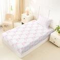 thumbnail image 4 of Erosebridal Girly Pink Bowknot Twin Sheet Sets For Girls,Cute Bows Kawaii Stars Bedding,Lightpink White 3pcs, 4 of 6