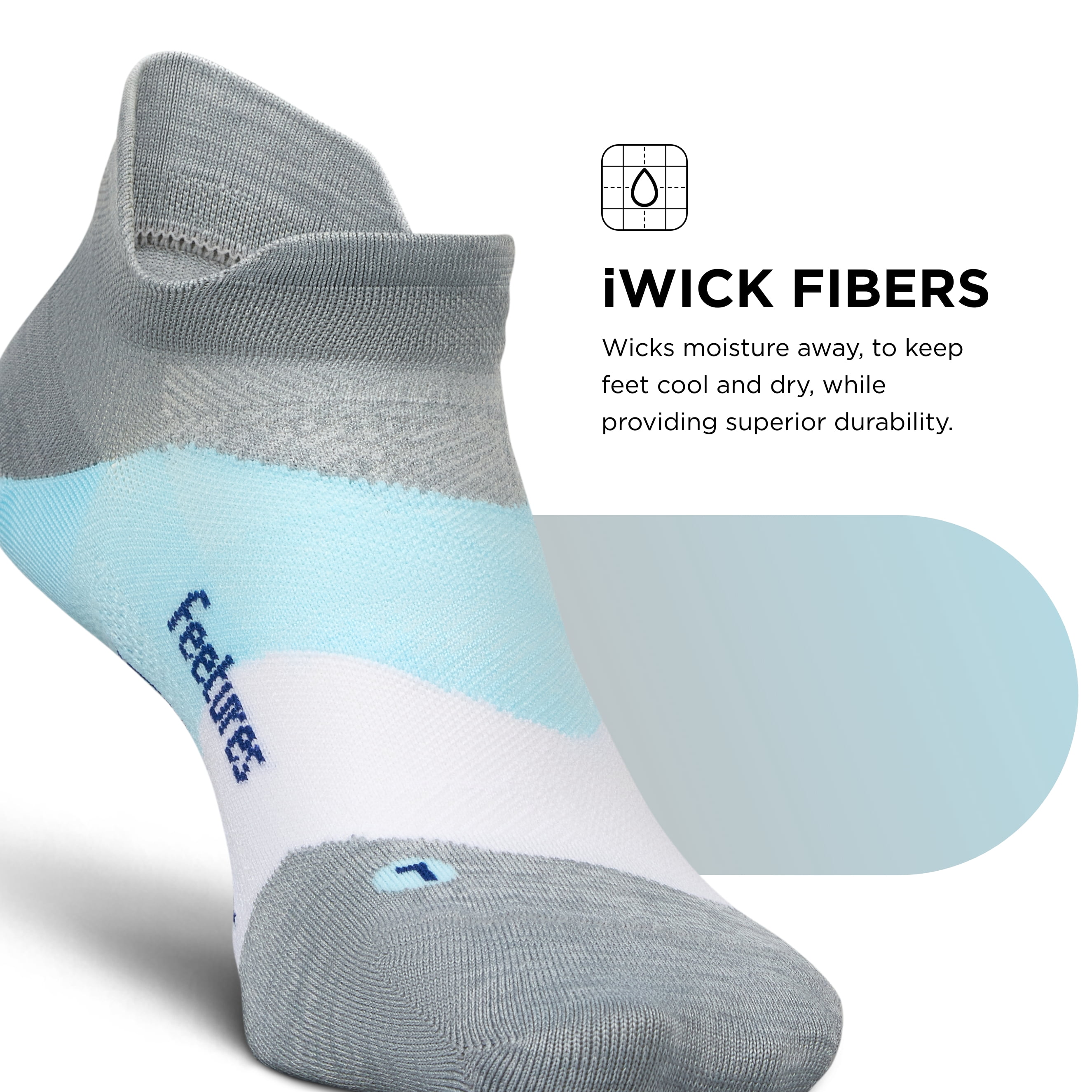 Feetures Elite Ultra Light Cushion Ankle Socks - Sport Sock with Targeted Compression - Gray Sky, S (1 Pair)