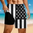 thumbnail image 2 of Telankuip Mens American Flag Print Swim Trunks with Compression Liner Summer Casual Hawaiian Holiday Style Beach Surfing Shorts Lined Pocket Elastic Drawstring Waist Board Shorts 1-Black S, 2 of 5