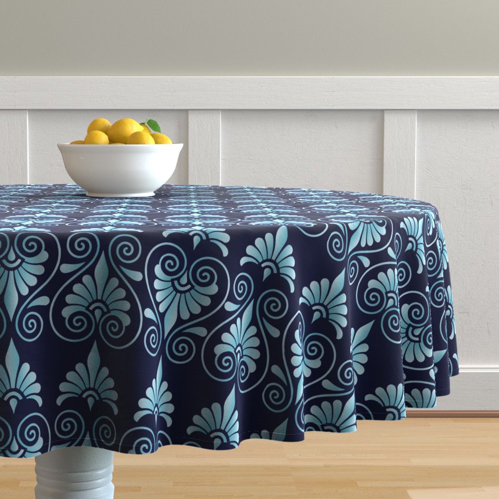 Round Tablecloth Modern Art Deco Ombre Boho Large Scale Blue Cotton
