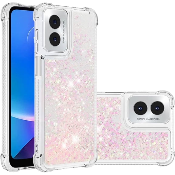 Slim Fit Phone Case for Motorola G Play 4G 2024,Soft TPU Glitter Liquid Quicksand Effect Silicone Stylish Case,Screen and Camera Protection Cover for Moto G Play 4G,LSWT Pink
