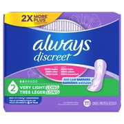 Always Discreet Incontinence Panty Liners for Bladder Leaks, Size 2, Very Light Absorbency, Long Length, 111 Count