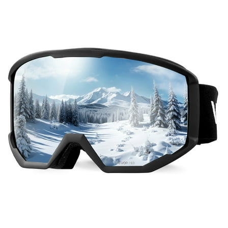 VEVOR Ski Goggles, Cylindrical Lens with Ice Blue Revo Coating, OTG Anti fog Snow Goggles for Men Women Youth, TPU Frame & Ventilation Structure, Suitable for Skiing, Skating, Snowboarding, Cycling