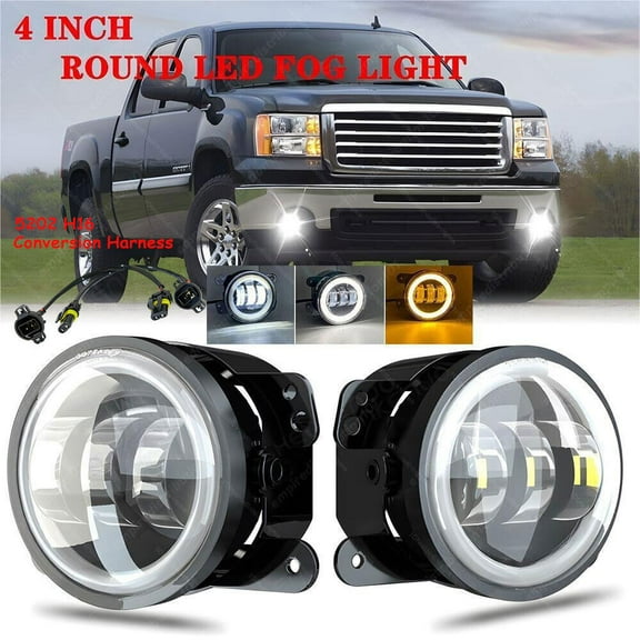 For 2007-2013 GMC Sierra 1500 2500 3500 Pair 4" Round LED Bumper Fog Lights DRL