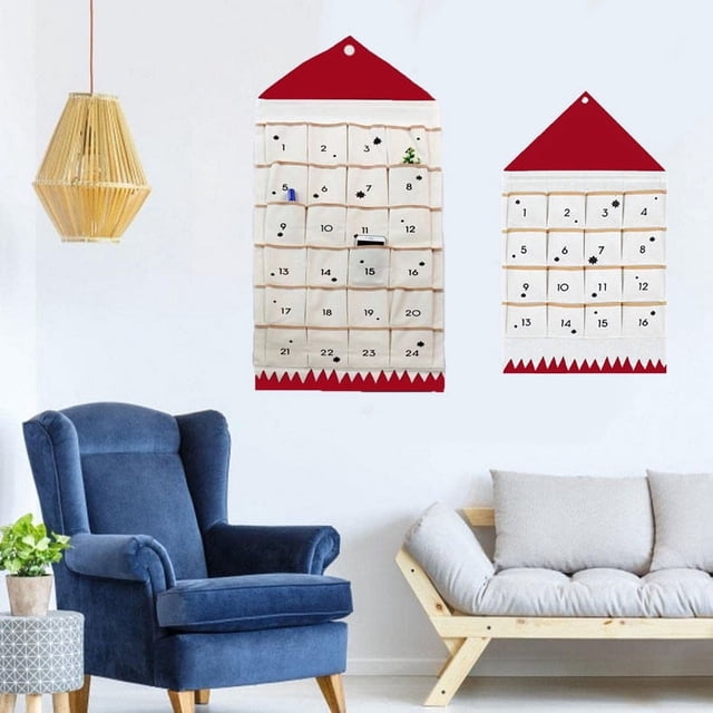 Fiudx Calendario de Cuenta Regresiva para Navidad, 24 Bolsillos para Colgar En La Pared, Tela Resistente, Decoración Festiva para El Hogar, Fácil de Guardar, Diseño Reutilizable, Alegría Navideña, 24