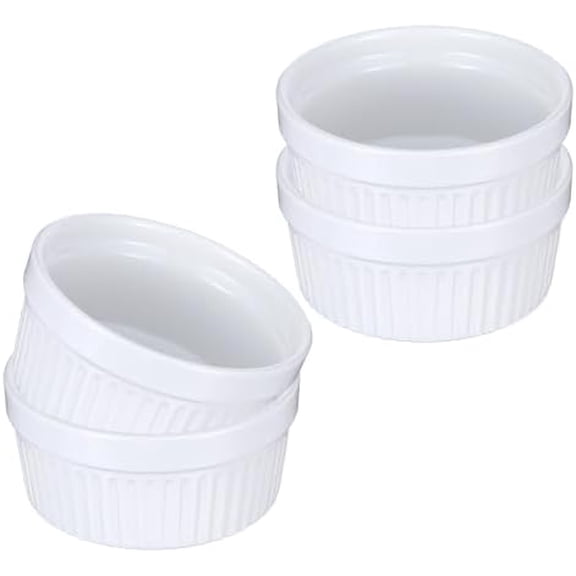 4 Pack Ramekins 12 Oz Oven Safe, Creme Brulee Set, Porcelain Souffle Dish for Baking, Soup Bowls for French Onion Soup White$$Home Decor, Kitchen, & Other