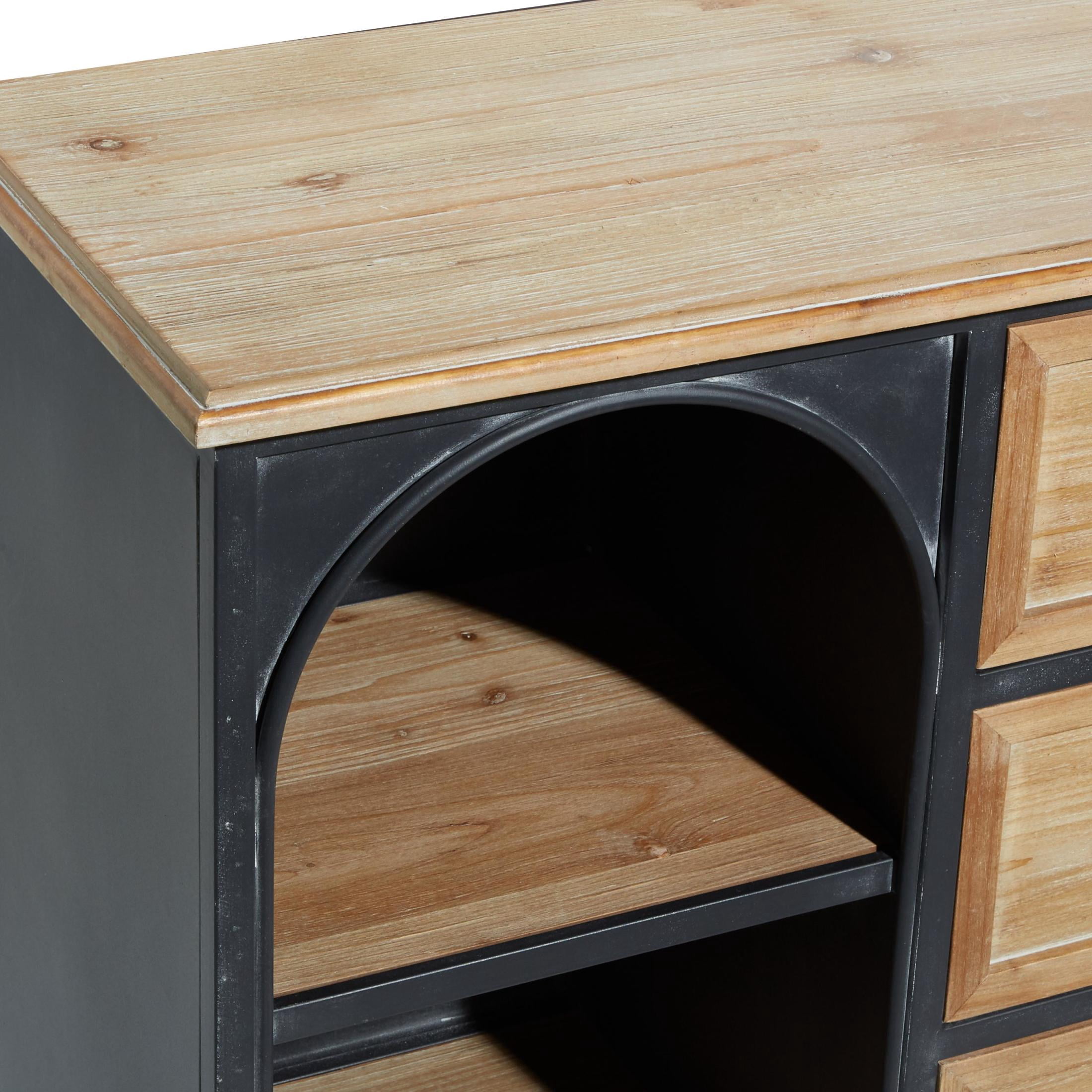 DecMode 47" x 32" Brown Wood 3 Drawer and 4 Shelf Cabinet, 1-Piece