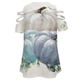 thumbnail image 5 of Watercolor Pumpkins White Blue Womens Summer V Neck Zipper Top Short Sleeve T Shirt Off Shoulder Top Casual Classy Loose Shirts, 5 of 7