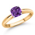 thumbnail image 2 of Gem Stone King 0.54 Cttw Cushion Cut 5MM Purple Amethyst Engagement Ring for Women | 10K Yellow and White Gold | Wedding Engagement Anniversary Promise Ring for Women| Size 5, 2 of 4