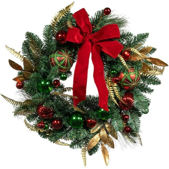 Kurt S. Adler 24 in. Unlit Gold, Red & Green Ribbon Wreath