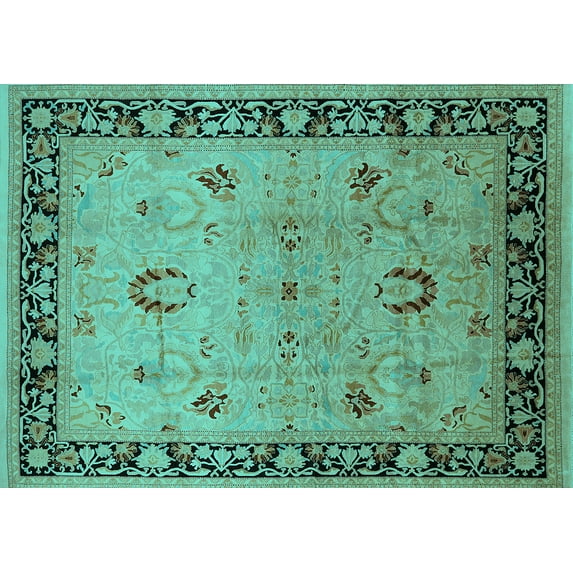 Ahgly Company Indoor Rectangle Oriental Turquoise Blue Industrial Area Rugs, 5' x 8'