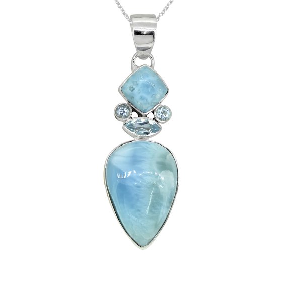 Yo Treasure Women Larimar Necklace 925 Sterling Silver Chain Pendant for Birthday
