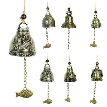 Hadanceo Vintage Metal Dragon Phoenix Fengshui Bell Hanging Wind Chime Home Window Decor