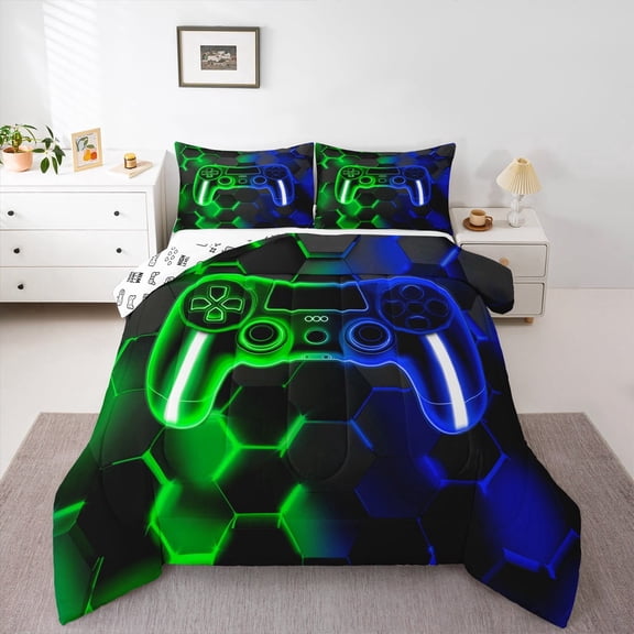 Erosebridal Gradient Gamepad Comforter Sets Twin Size, Abstract Geometric Comforters & Duvets, Gaming Reversible Duvet Insert, Lightweight Room Decoration, 2pcs