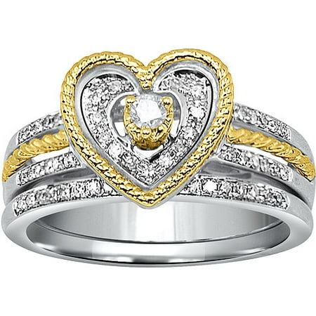 1/4 Carat T.W. Heart Bridal Ring Set in Sterling Silver Accented with Yellow Gold Plating