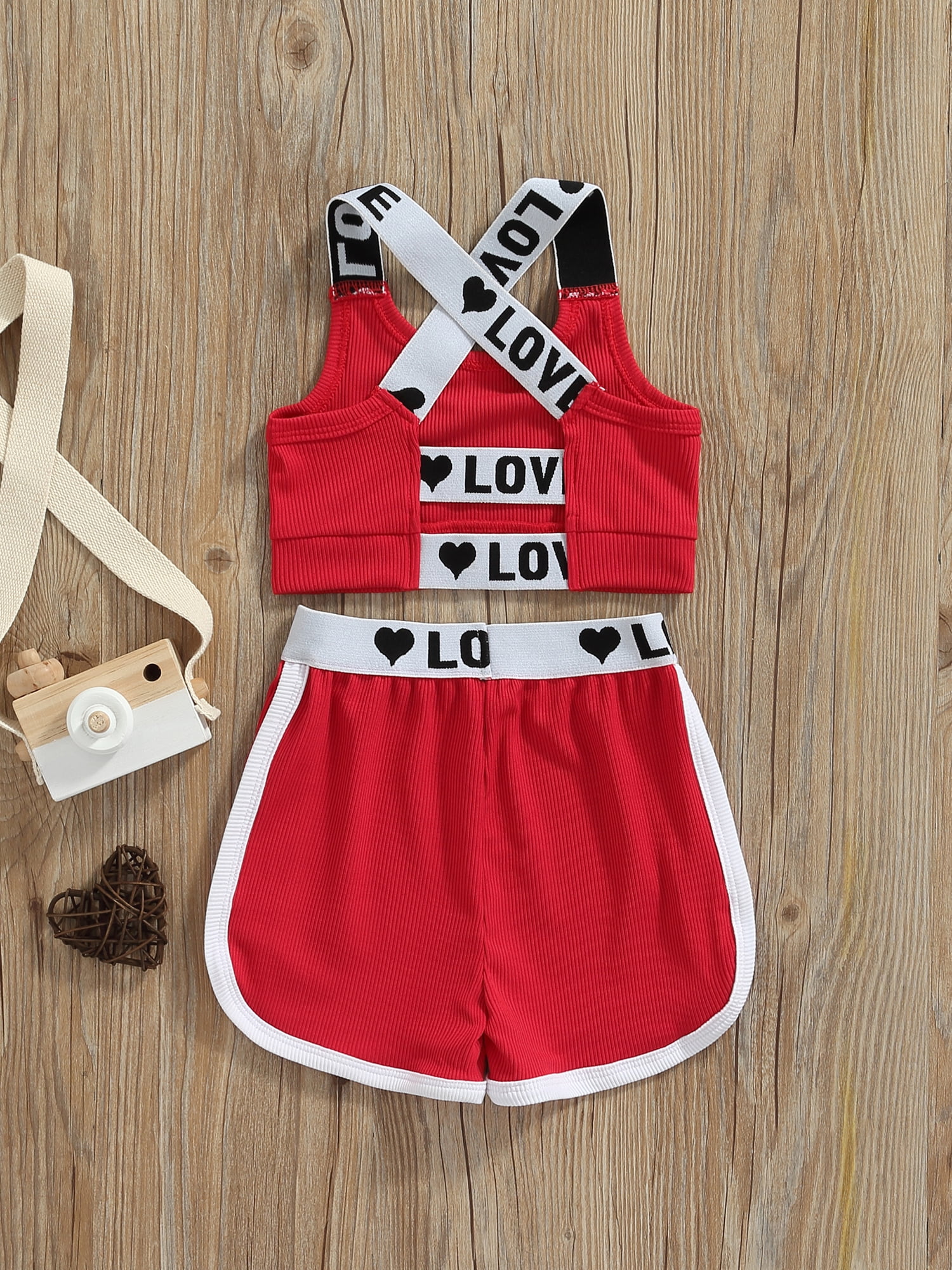 Seyurigaoka Baby Kids Girls Shorts Set, Letters Print Back Cross Vest with  Elastic Waist Shorts Summer Outfit 