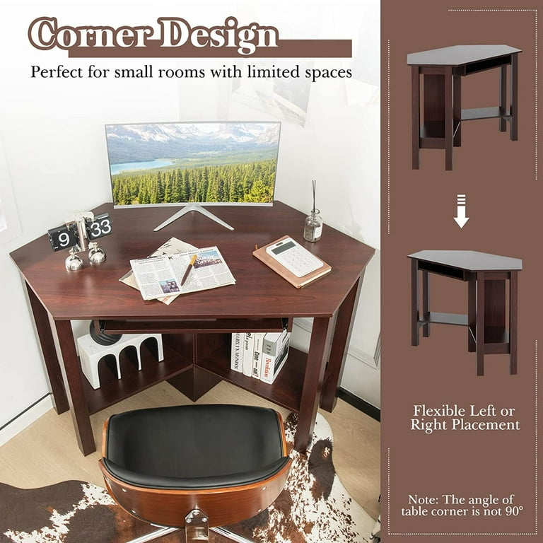 Tangkula L-Shaped Corner Desk With Keyboard Tray & Charging Station – Space-Saving Computer Desk For Small Home Office