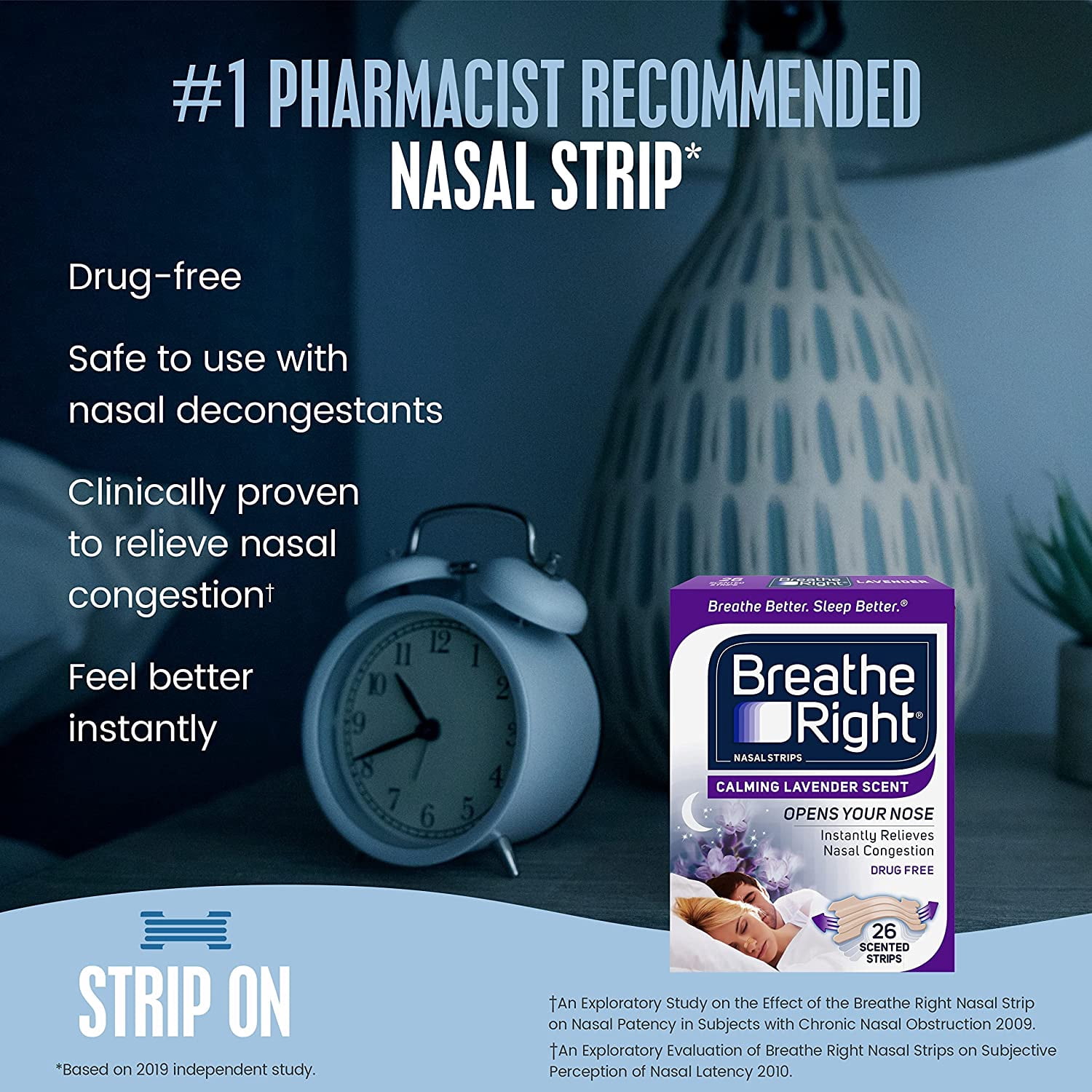 2 Pack Breathe Right Drug Free Lavender Scented Nasal Congestion Strips, 26 Each