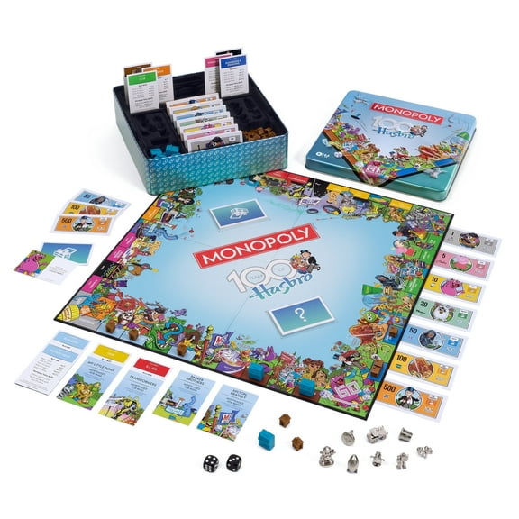 WS Game Company Monopoly Hasbro 100th Anniversary Collector’s Edition – Tin Storage Box, Die-Cast Tokens, Custom Artwork, Lincoln Log Houses & Littlest Pet Shop Hotels – For 2 to 6 Players Ages 8 