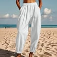thumbnail image 4 of DHFJKG Harem Linen Pants Women Lightweight Loose Fit Elastic Waist Solid Color Ankle-Tied Beach Pants With Pockets Trendy Trousers, 4 of 8
