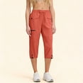 thumbnail image 3 of Scyoekwg Womens Capris Comfy Loose Casual Elastic Waist Drawstring Outdoor Sports Jogger Pants Pockets Solid Color Ladies Sweatpants Pants Orange,S, 3 of 8