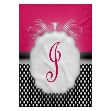 3dRose, Elegant Pink with Black and White Polka Dot Monogram Letter J, 22x30 Bath Hand Pool Towel