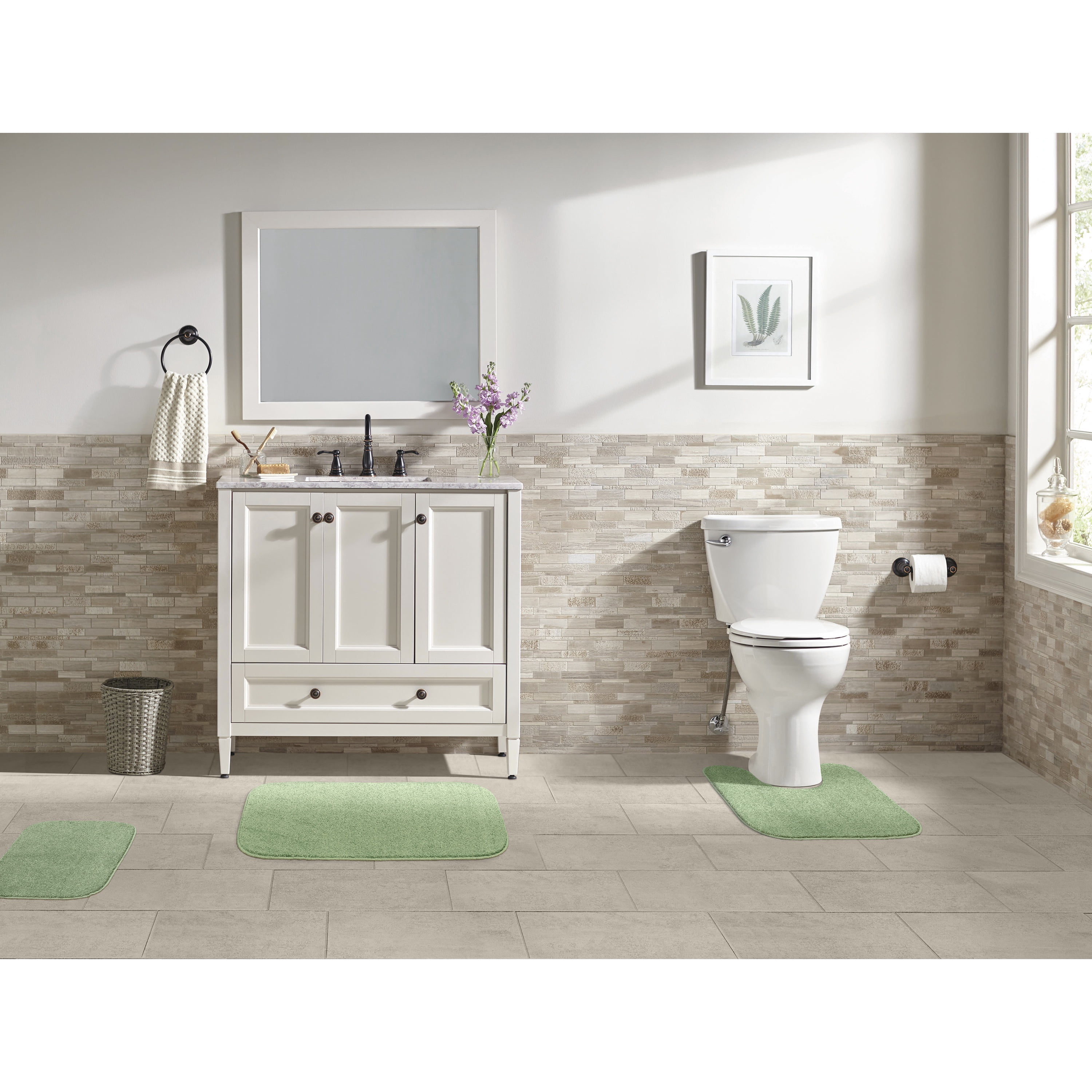 Garland Rug Sedona Washable Bath Rug Set, 3 Piece Set (2 Bath Rugs, & Contour Rug) Deep Fern