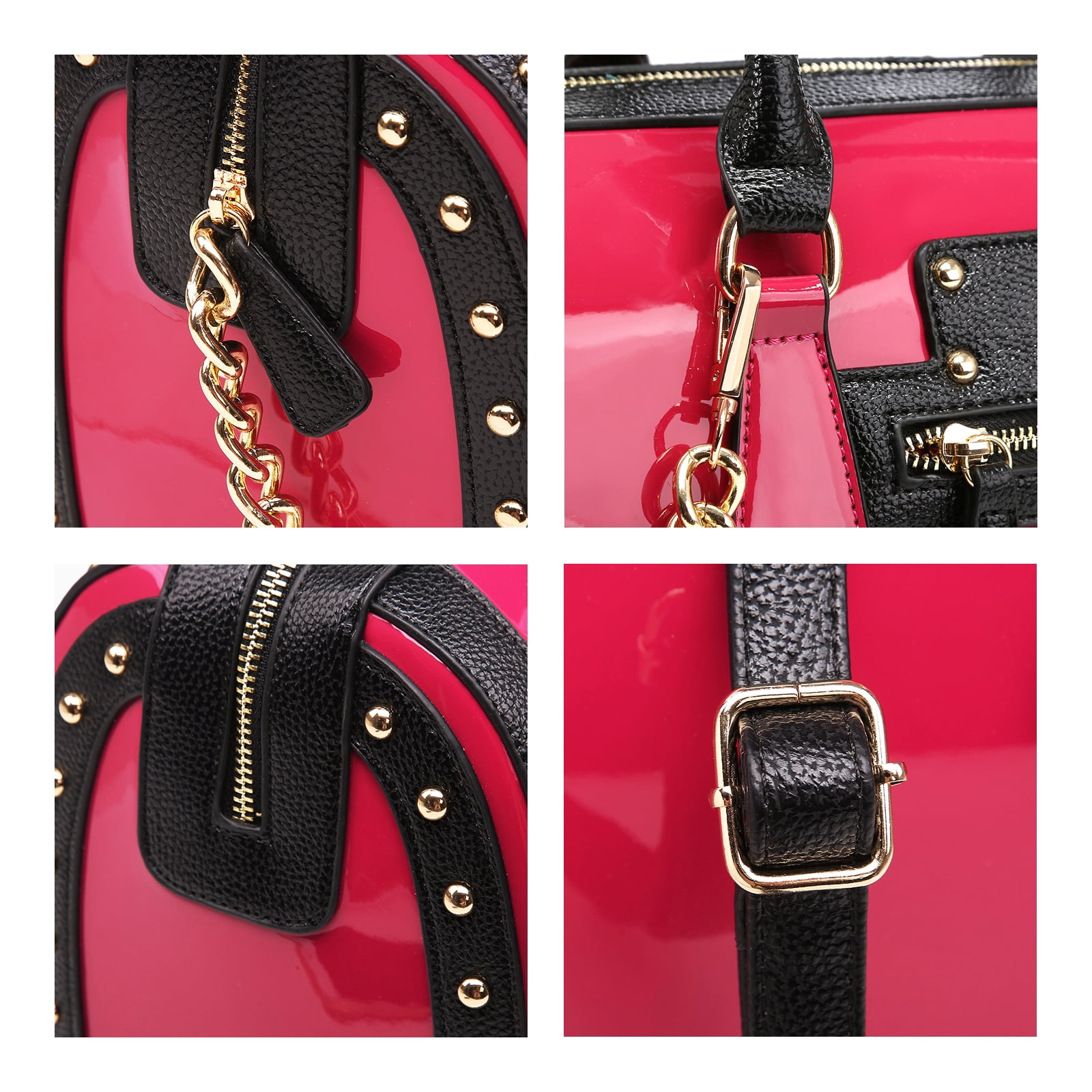 Shiny Patent Faux Leather Handbags Barrel Top Handle Satchel Bag Shoulder Bag for Women