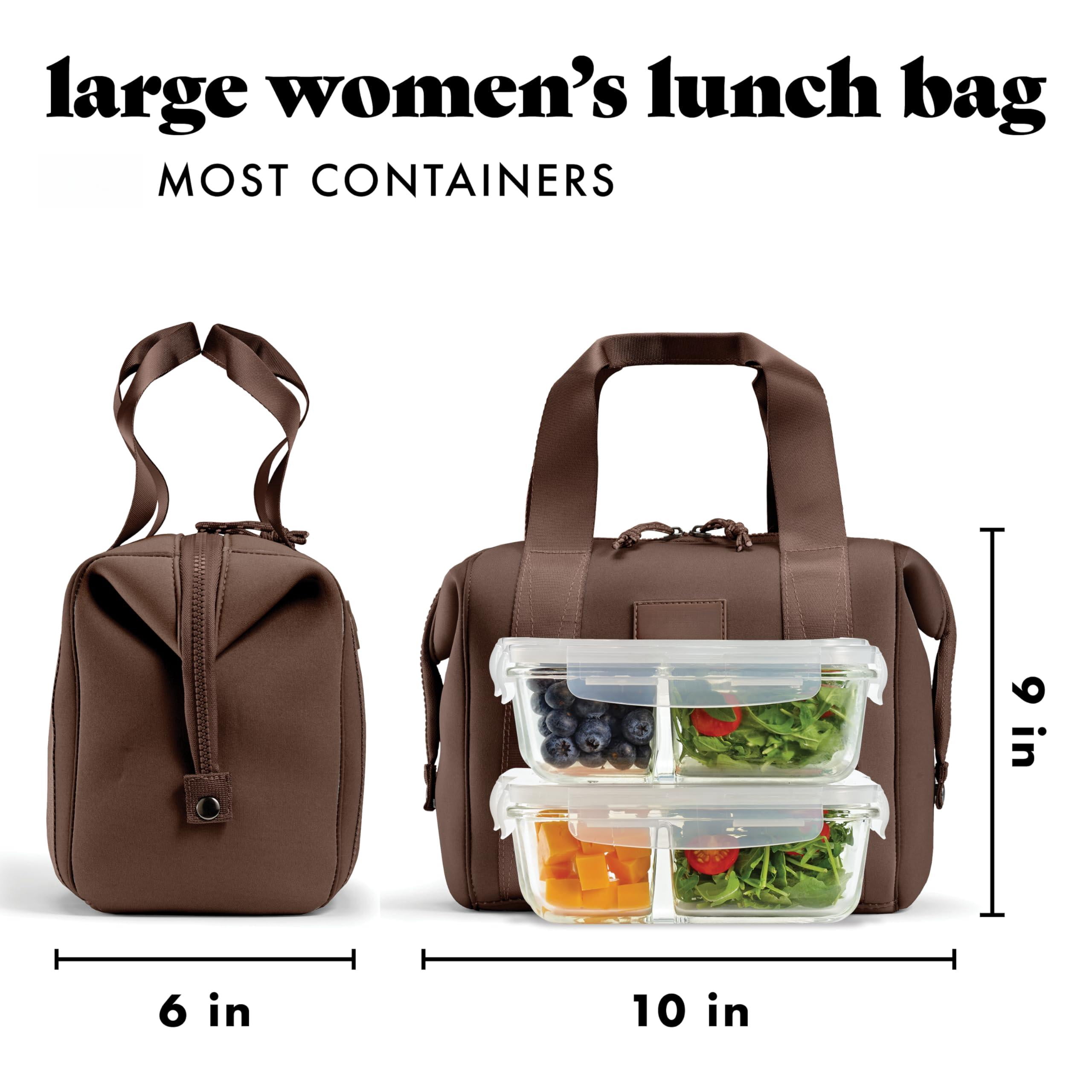 Remi Lunch Bag For Women Work - Neoprene Tote With Containers Ice Pack  Reusable Meal Prep Box Large Capacity Machine Washable Chocolate