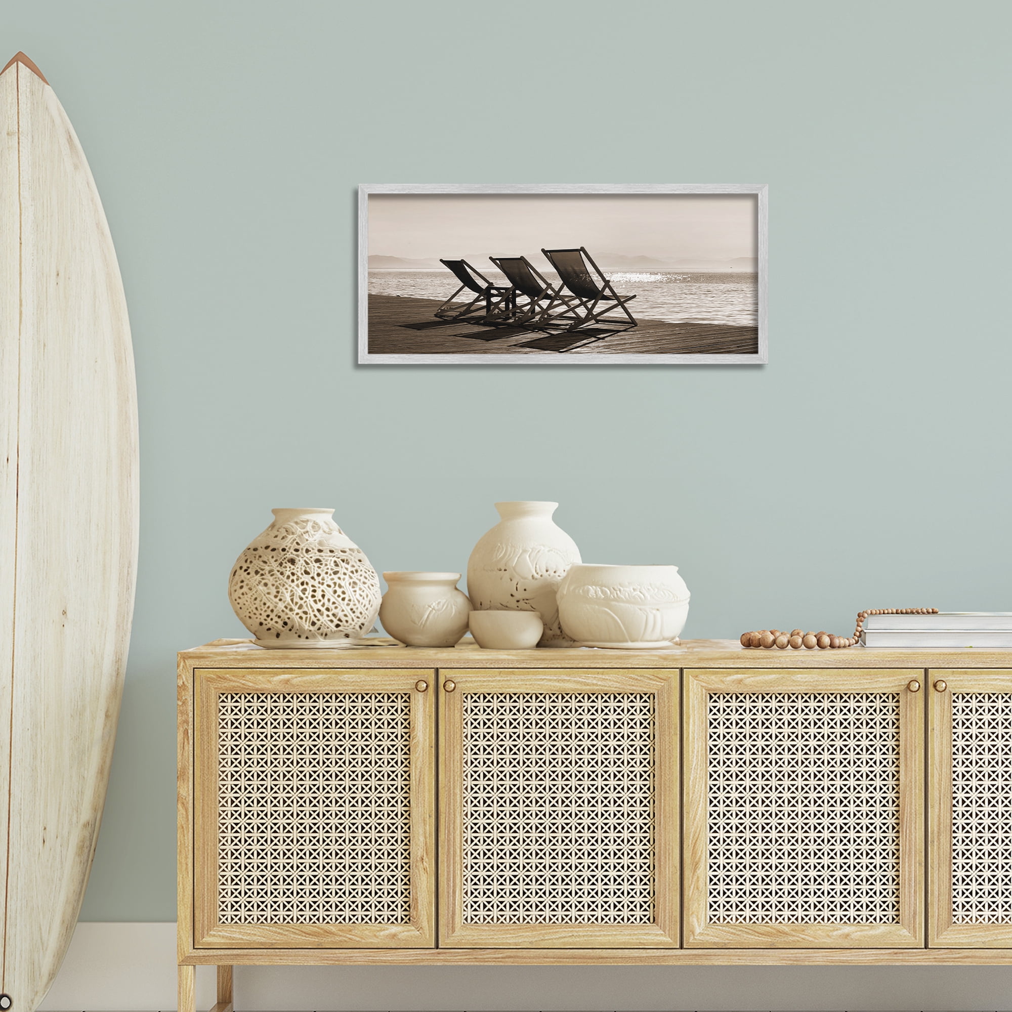 Stupell Industries On Deck Beach Chairs Coastal Photography Gray Framed Art Print Wall Art, 30 x 13
