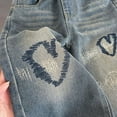 thumbnail image 5 of oqasdz Girls Jeans Casual Heart Embroidery Flared Leg Toddler Kids Comfortable Stretchy Spring Summer Denim Pants Size 3 Y-4 Y, 5 of 7