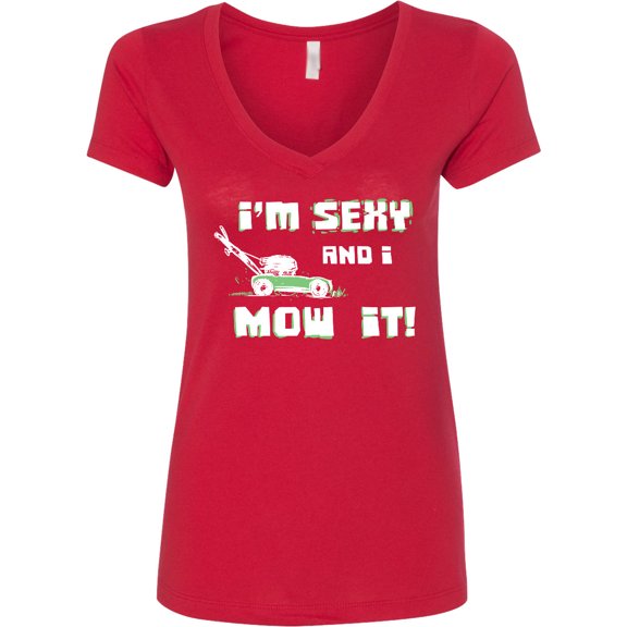 Inktastic I'm Sexy and I Mow It Lawnmower Fun Women's V-Neck T-Shirt