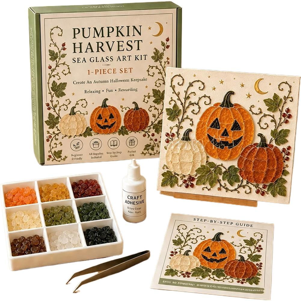 Sea Glass Art Kit DIY Craft Kit with Colorful Glass Pieces 15CM Handmade Halloween Decorations DIY Craft Project for Beginners Seasonal Home Decor & Gift