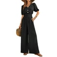 thumbnail image 2 of Womens Jumpsuits Short Sleeve V Neck Dressy Casual Wide Leg Pants Romper Black L, 2 of 9