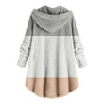 thumbnail image 4 of UAMVSH Fuzzy Sherpa Hoodie Jackets for Women Color Block Warm Winter Plush Fleece Long Sleeve Button down Hooded Sweatshirts(X-Large,Gray 1), 4 of 5