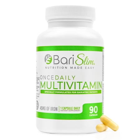 BariSlim Once Daily Bariatric Multivitamin Capsule - 45mg of Iron - Bariatric Vitamin & Supplement for Post Bariatric Surgery Including Gastric Bypass & Gastric Sleeve | 90 Day Supply
