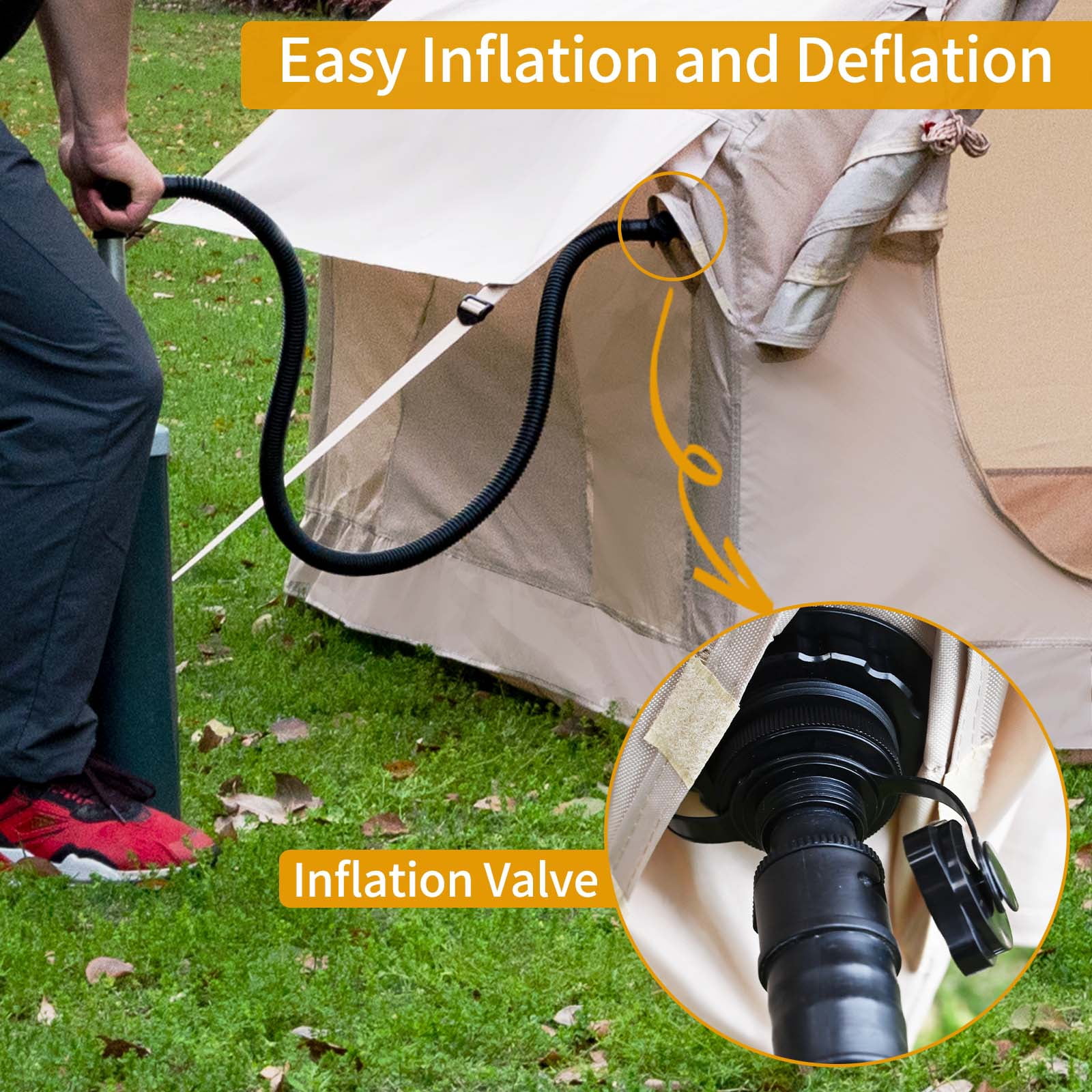Waldmate Inflatable Tent for Camping 3-4 Person, Glamping Tent with Hand Pump, Oxford Waterproof Cabin Tent with Mesh Windows & Door