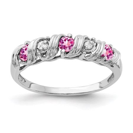 14k White Gold Ring Gemstone Womens Diamond 0.024 ct 0.42 2.75mm Pink Sapphire AA