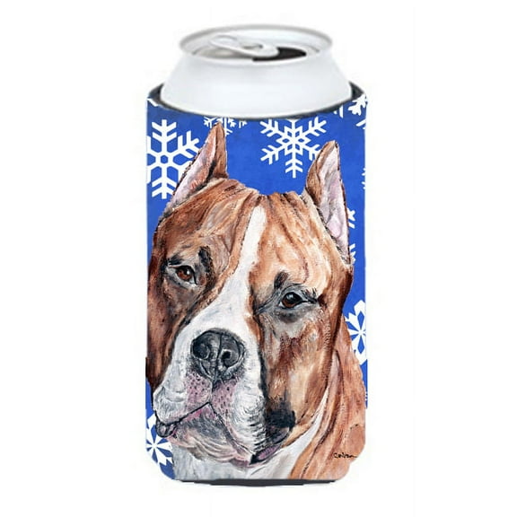 Carolines Treasures SC9776TBC Staffordshire Bull Terrier Staffie Winter Snowflakes Tall Boy Hugger Tall Boy multicolor